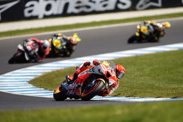 Almost recovered from the fourth surgery to his right forearm, Repsol Honda’s Marc Marquez was in fine form at Phillip Island, earning his 100th career Feature class MotoGP podium. CREDIT Honda